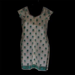 Vintage Handmade Floral Shift Dress white Boho Cottagecore Summer size small